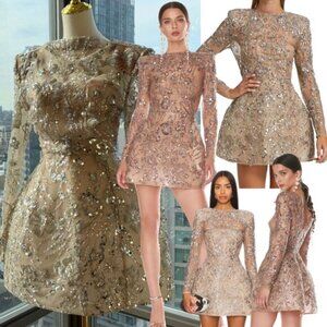 🆕 BRONX & BANCO 🧿 NWOT Venetian Mini Dress, Natural Nude & Silver, Sz L US 8